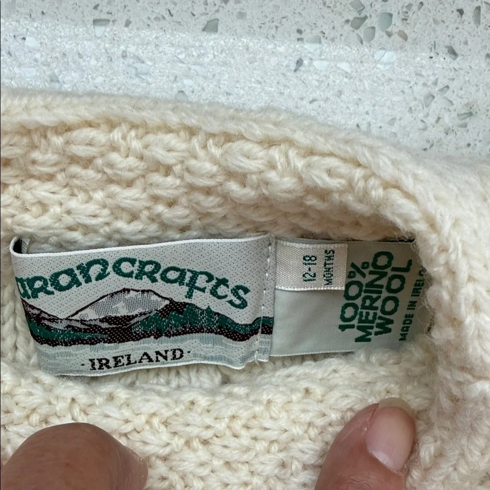 Aran Crafts 100% Merino Wool Cream Cable Knit Turtleneck Sweater